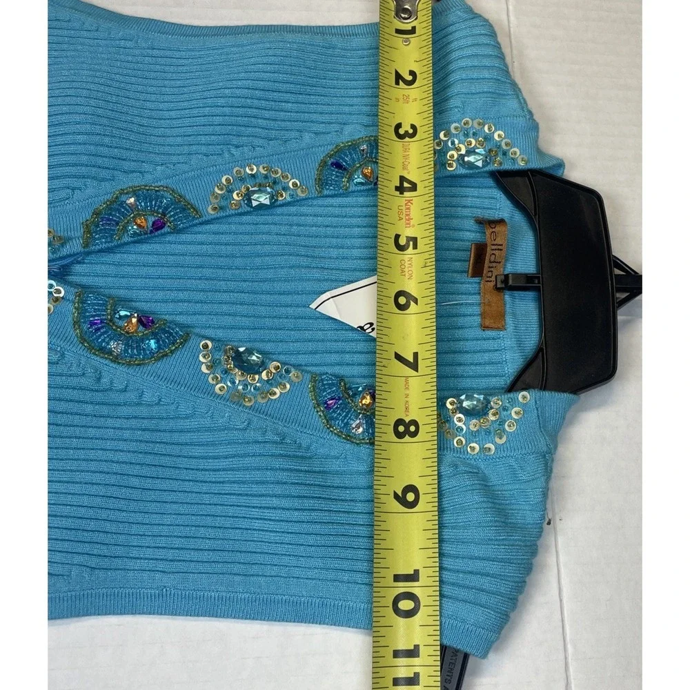 Belldini® Blue Rib Knit Stretch Sleeveless Top W/ Colorful Rhinestones Size XL‎